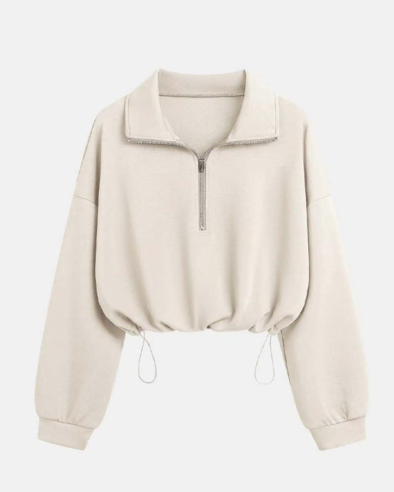 Sweatshirts Dragkedja Midja Lång Ärm