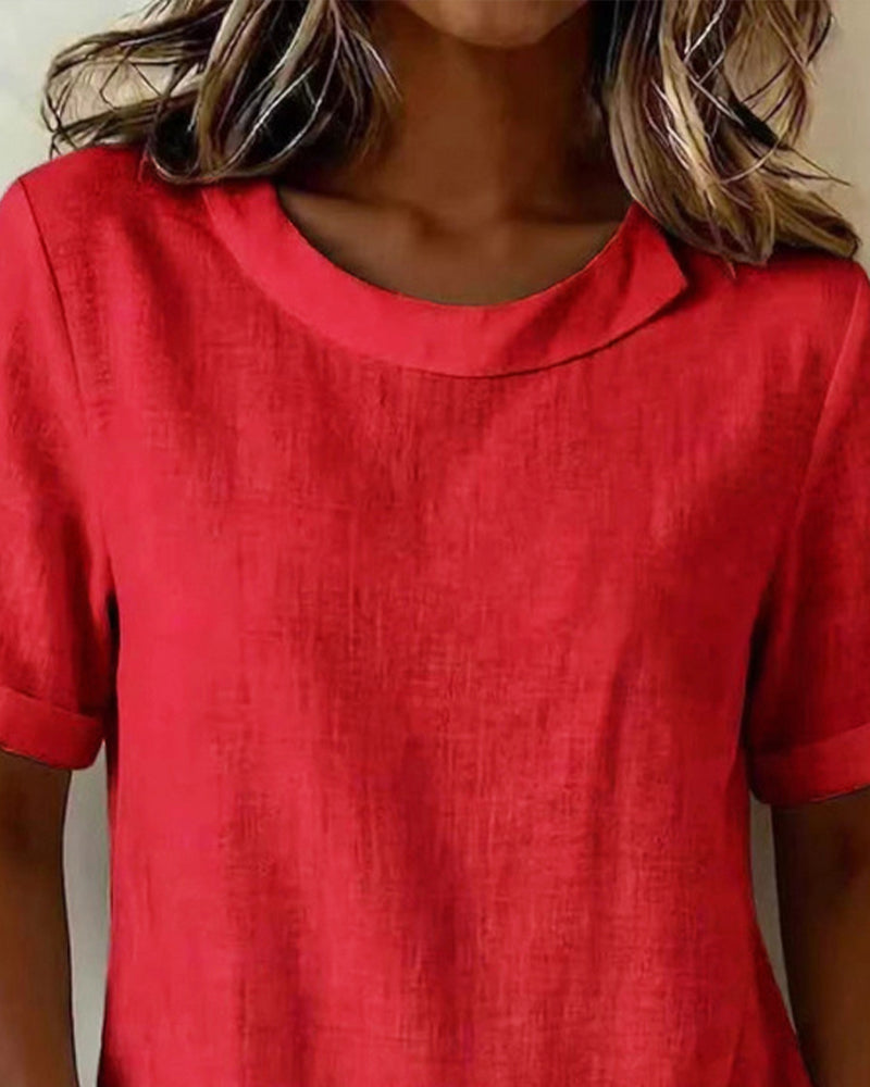 Blus Kortärmad Oregelbunden Design Halsringning