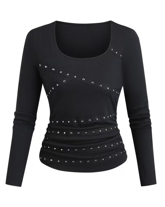 Blus Stilig U-Hals Figursydd