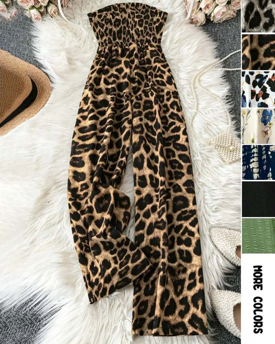 Jumpsuit Axelbandslös Leopard Tryck Bred Ben Midjeknyt