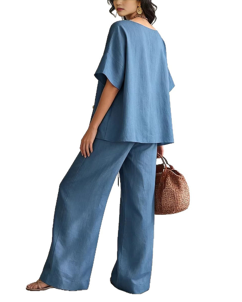 Tvådelat Set Enfärgad Loose Fit Casual