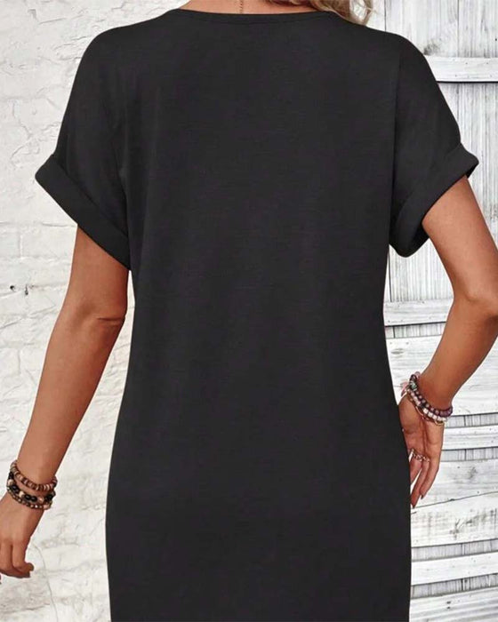 Klänning V-Ringning Knäppning Fram Solid Casual