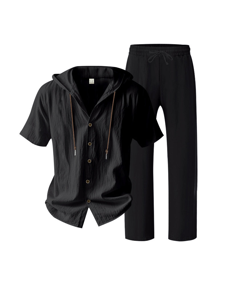 Herr Lättvikt Huvad Tvådelad Set För Sommar Casual Klädsel