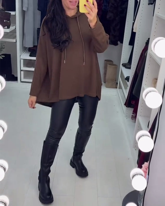 Oregelbunden Lösittande Enfärgad Långärmad Hoodie