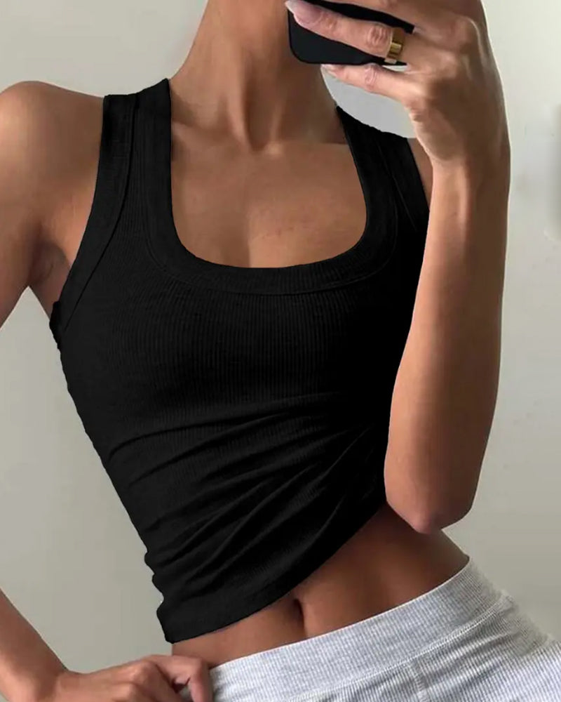 Linne U-Formad Fyrkantsringning Slim-Fit