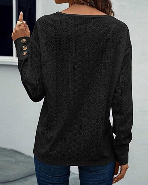 Blus avslappnad v-ringad ihålig enfärgad