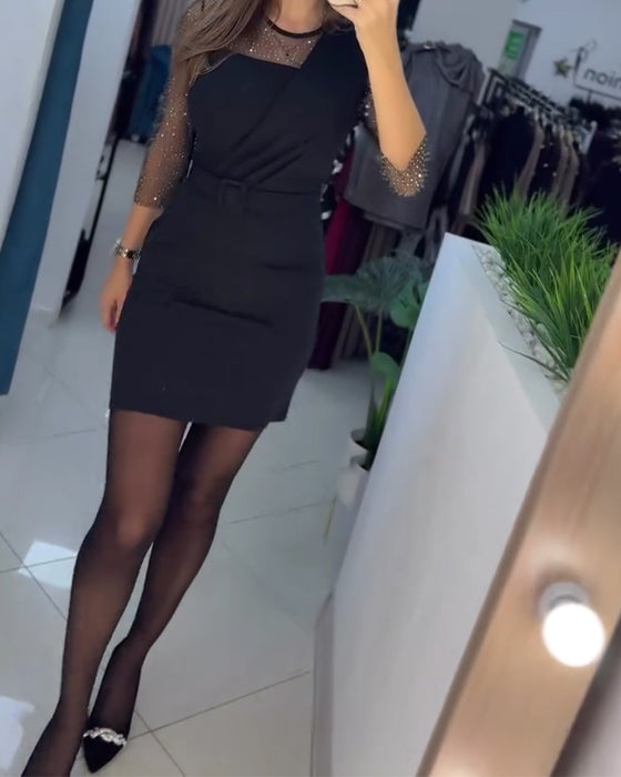 Klänning Mesh Hette Rhinestone Slim Fit Hofthuggande