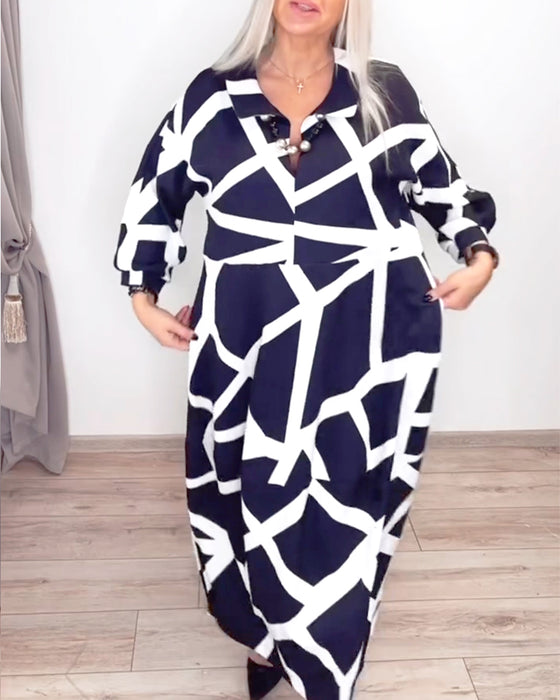 Klänning Kavajslag Lös Geometrisk Tryck