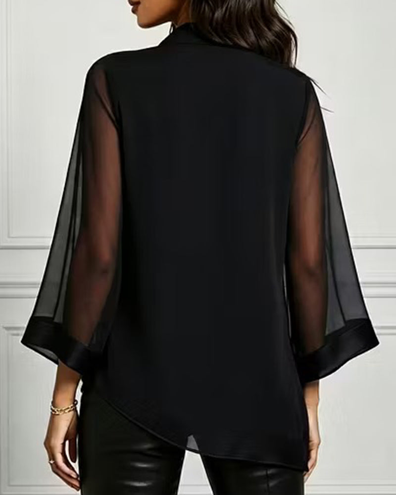 Blus Cowl Neck Oregelbunden Solid Sheer