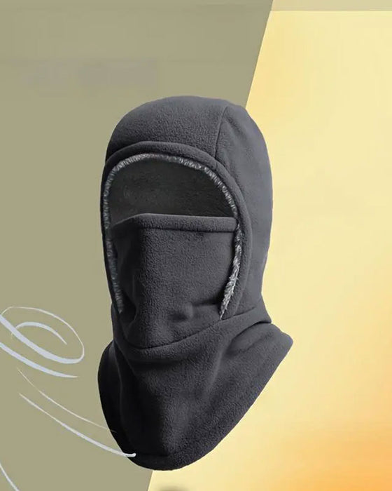 Vinter 2 I 1 Mössa Och Ansiktsmask Vindtät Tjock Fleecefoder För Utomhussport Svart