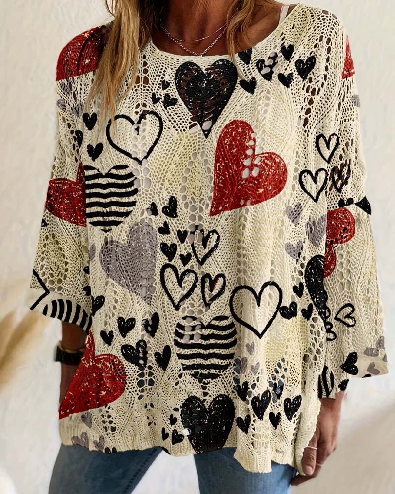 Pullover Hjärta Genombruten Stickad
