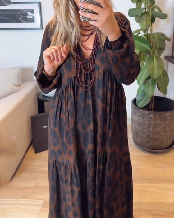 Klänning V-Ringad Leopardtryck Mode Maxi