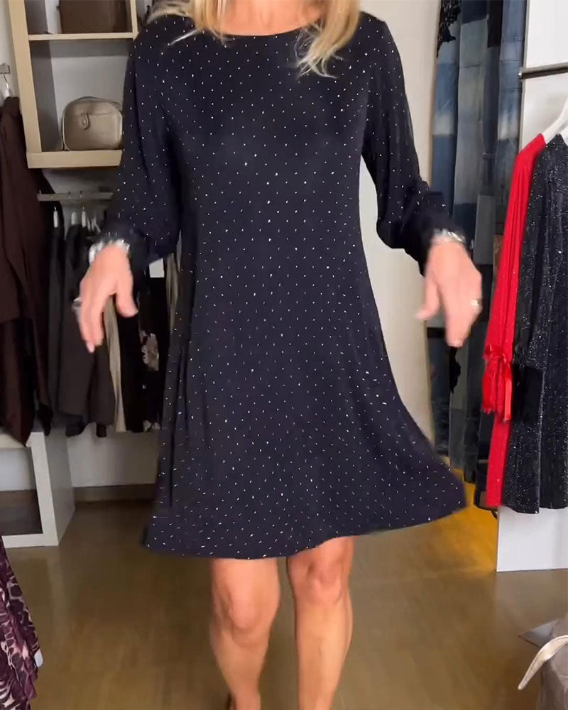 Klänning Enfärgad Patchwork Glimmande Rundringning