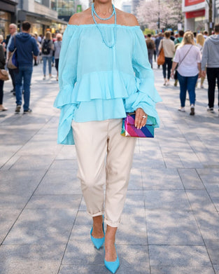 Blus Off-Shoulder Skiktad Ruffle