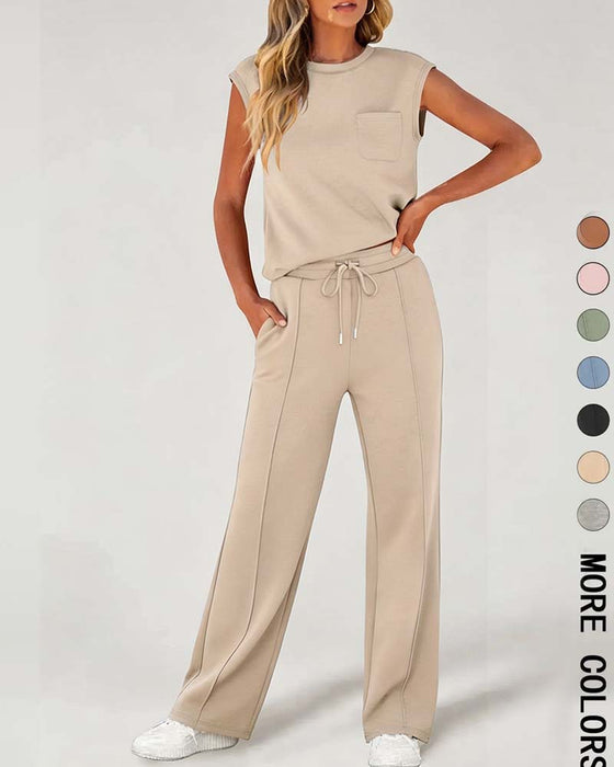 Set Enfärgad Ärmlös Kortärmad Casual