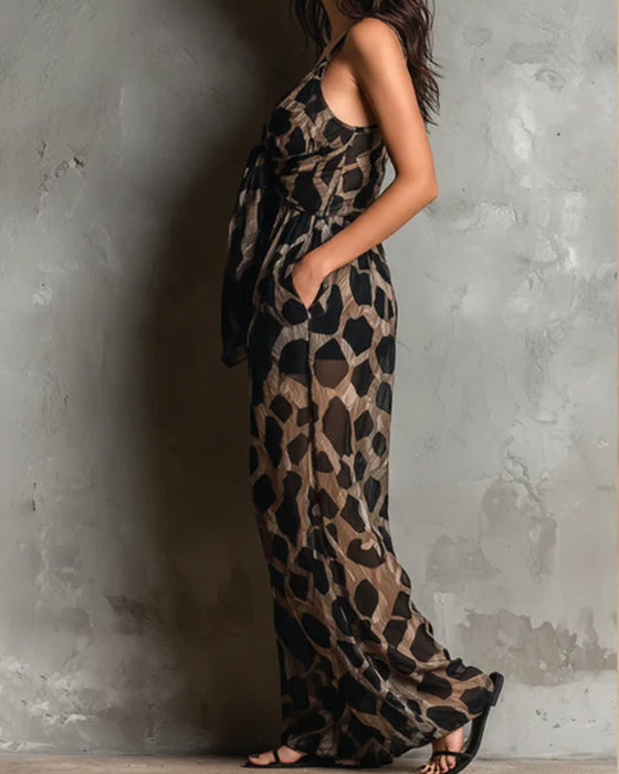Jumpsuit Leopardmönster Hängslor Bredbent