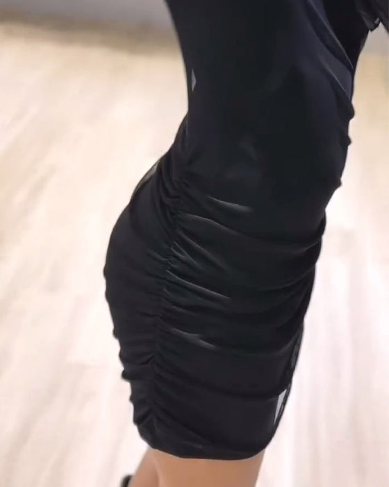 Klänning Rund-Hals Mesh Rynkad Slim