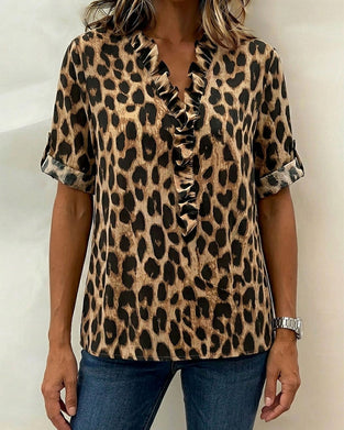 Blus Klassiskt Leopardtryck Volang