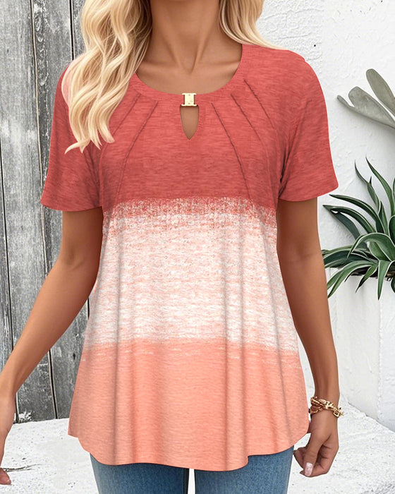 Blus Rund hals Kontrast Kortärmad