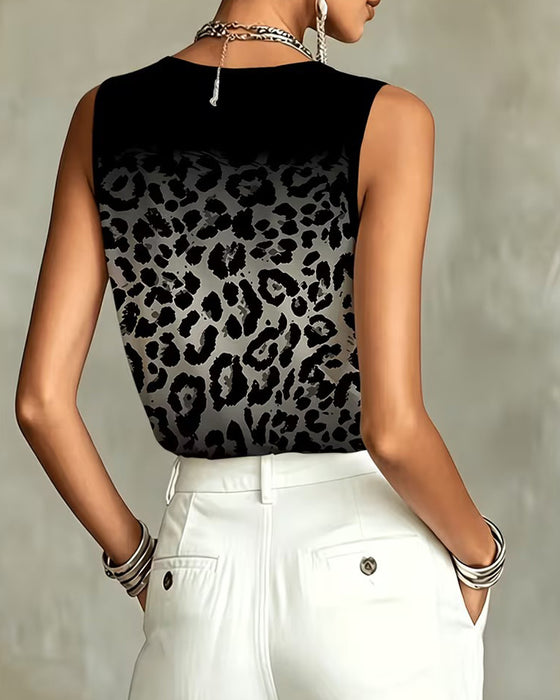 Linne Ombre Leopard Ärmlös