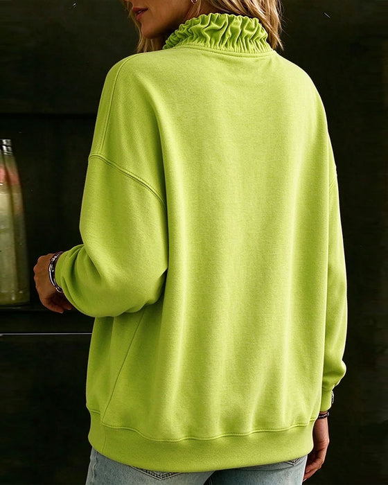 Sweatshirt Dragkedja Volang Nedfallande Axel Lång Ärm