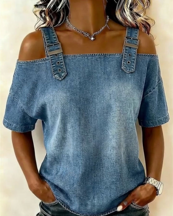Blus Axelbandslös Med Axelrem Denim