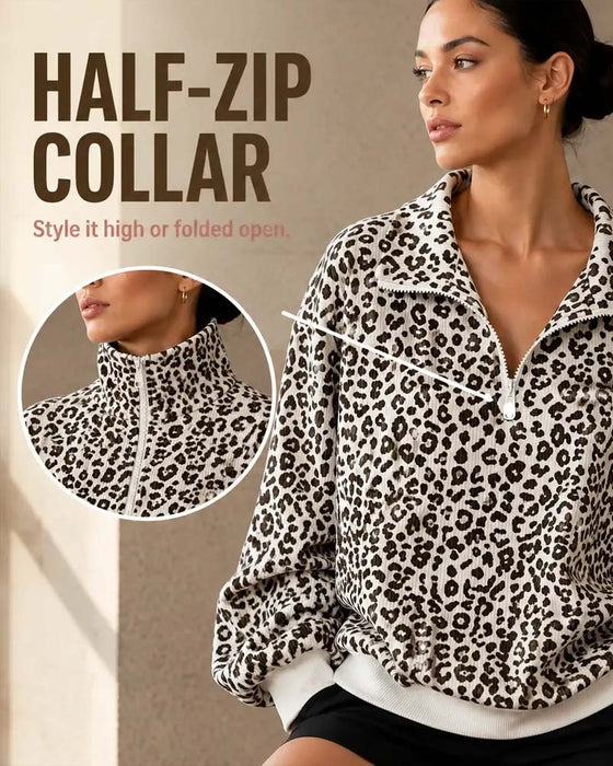 Sweatshirt Dragkedja Leopard Casual