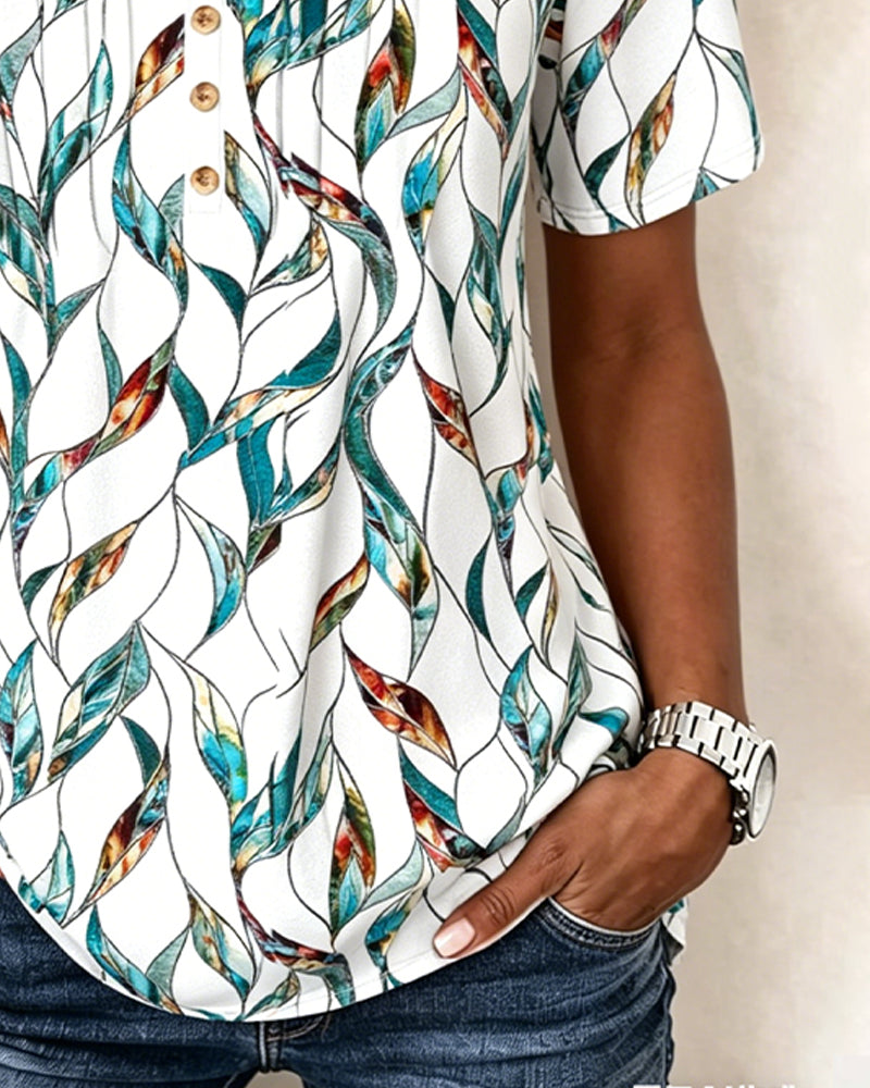 Blus Petite V-Ringning Botaniskt Print