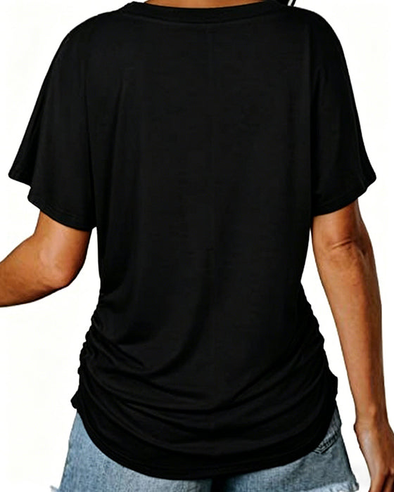 T-Shirt Veckad Enfärgad V-Ringning