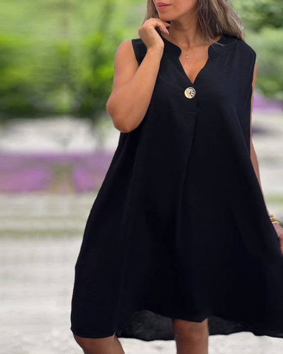 Klänning Ärmlös V-ringad Knapp