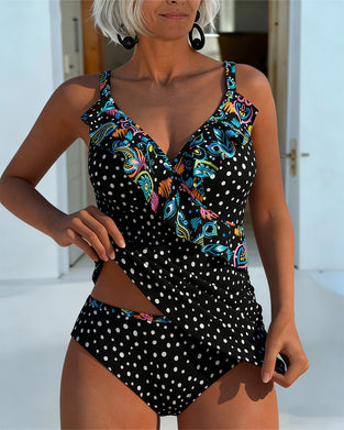 Tankini Rynkad Prickigt Print