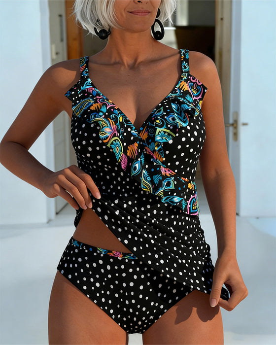 Tankini Rynkad Prickigt Print