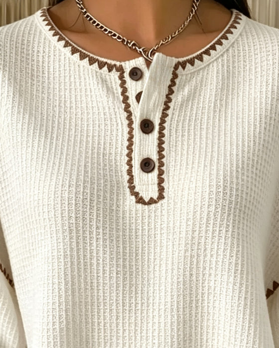 Sweatshirt Rundhalsad Knapp Casual