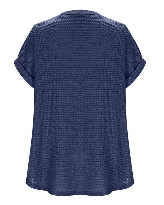 T-Shirt Dam Våffelstickad V-ringning Casual Sommar