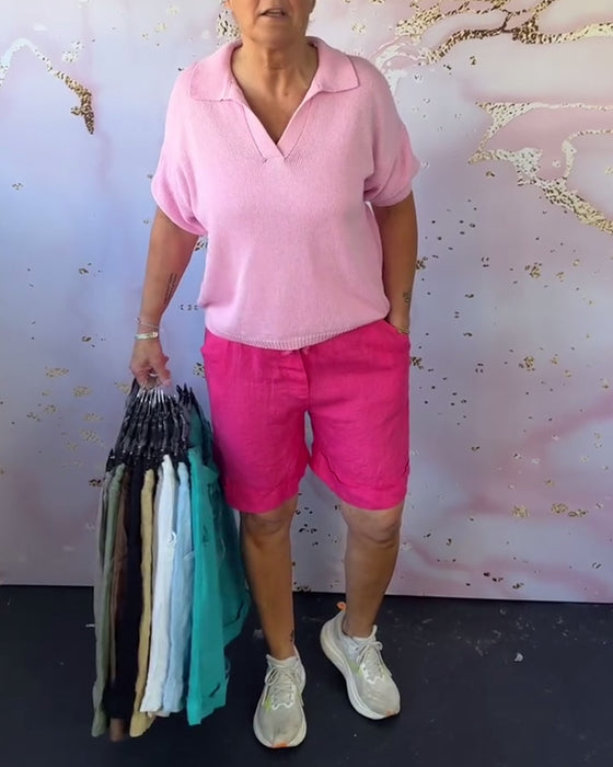 Shorts Enfärgad Bomull Och Linne Avslappnad