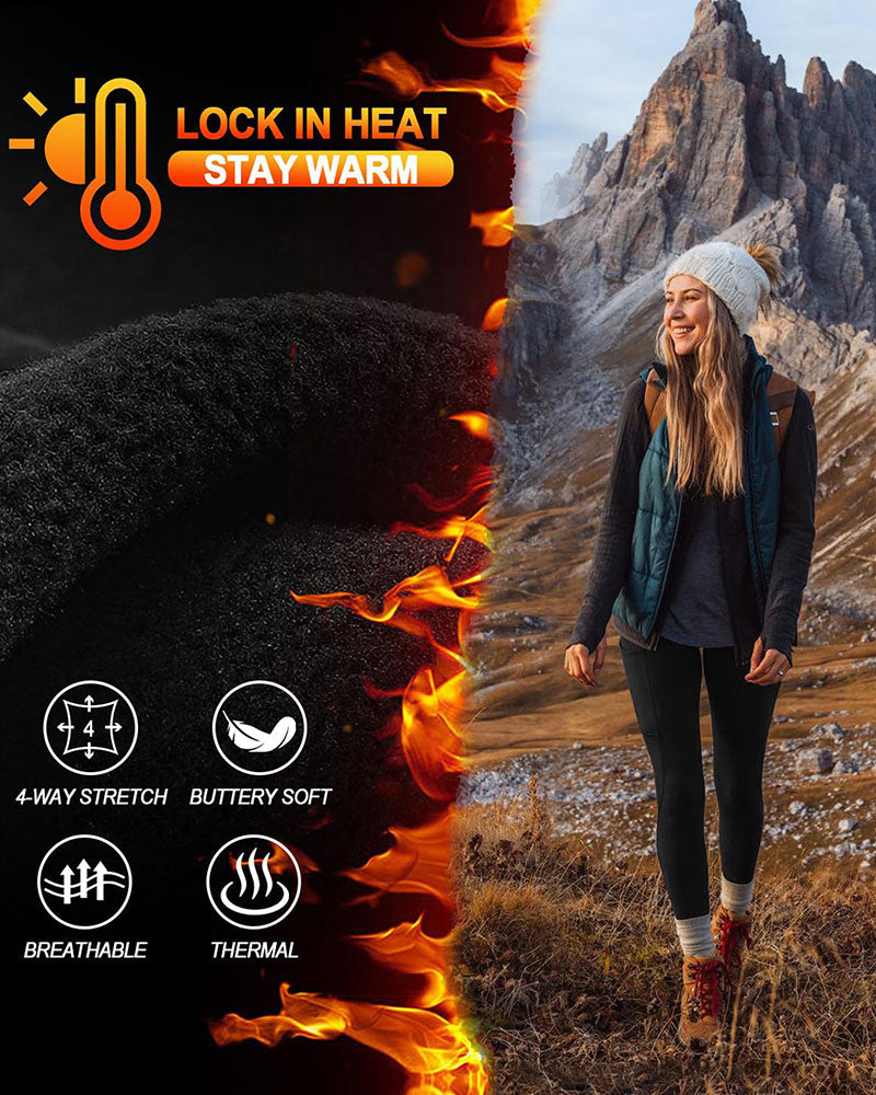 Dam Hög Midja Fleecefodrade Leggings Med Fickor