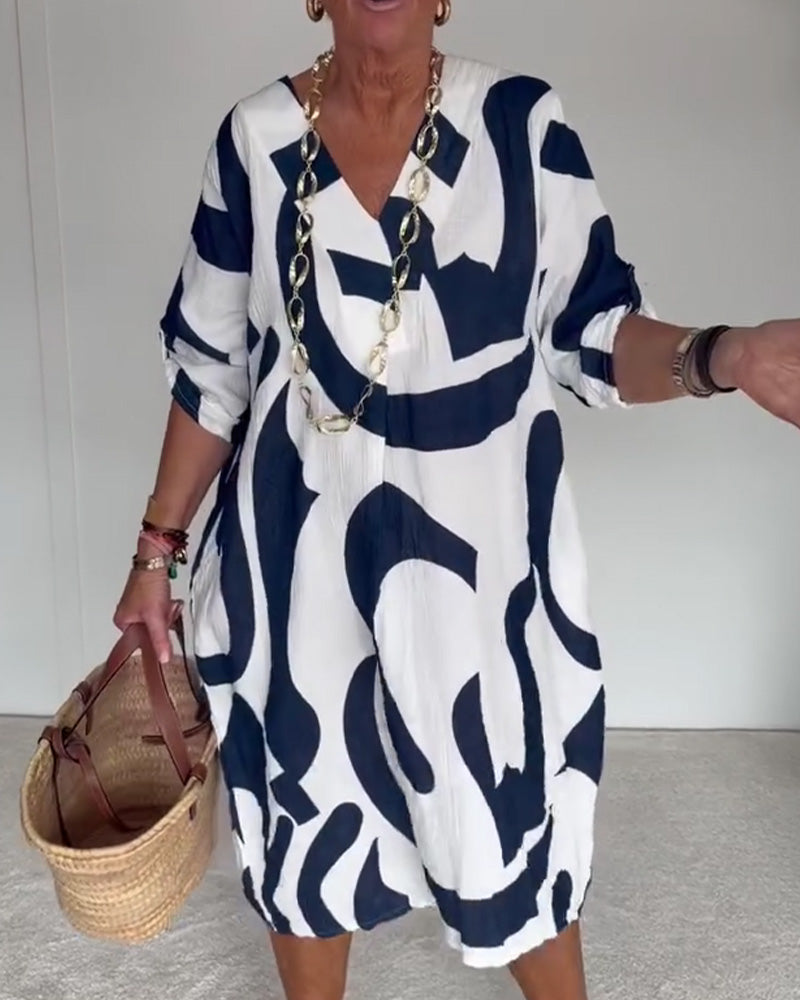 Klänning Geometriskt Abstrakt Print Loose Fit