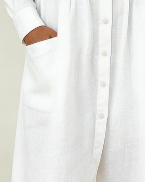 Klänning Hel Färg Bomull Veckad Skjorta