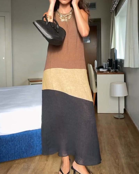 Klädning Ärmlös Färgblock Casual