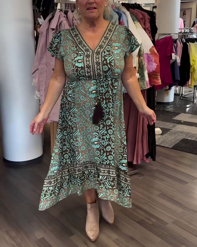 Klänning Retro Blommönstrad Mellanlång Ärm