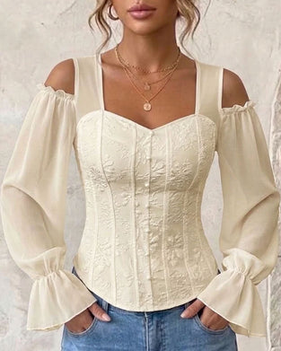 Blus Off-Shoulder Lång Ärm Midja