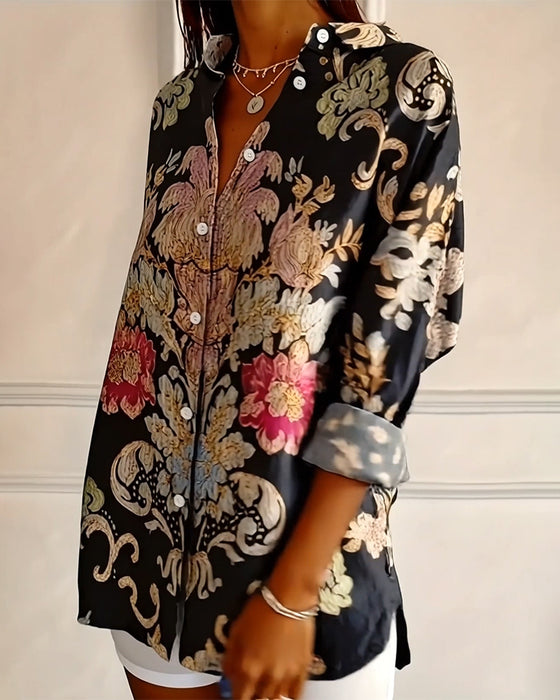 Skjorta Krage Tryckt Knappning