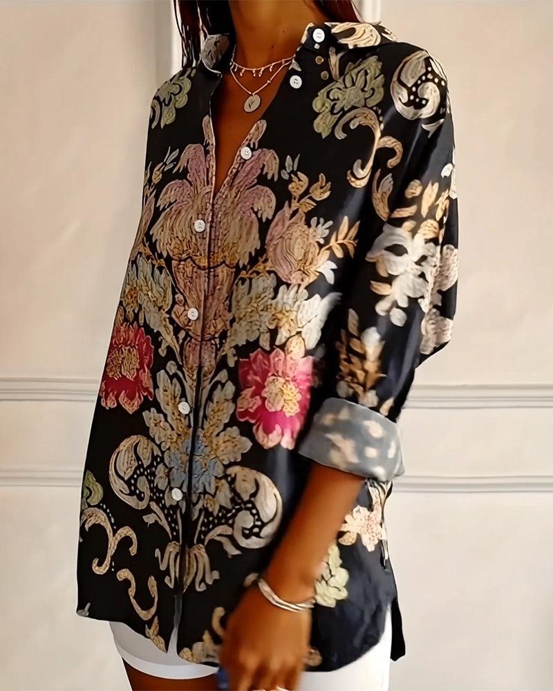 Skjorta Krage Tryckt Knappning