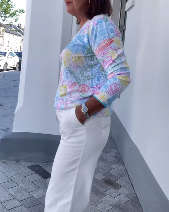 Tröja V-Ringad Mönstrad Mode