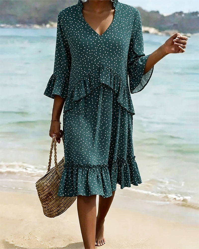 Klänning Prickig Volang