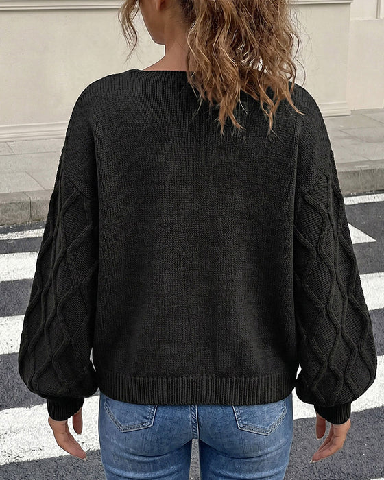 Pullover Lykta Ärm Argyle Mode Stickad
