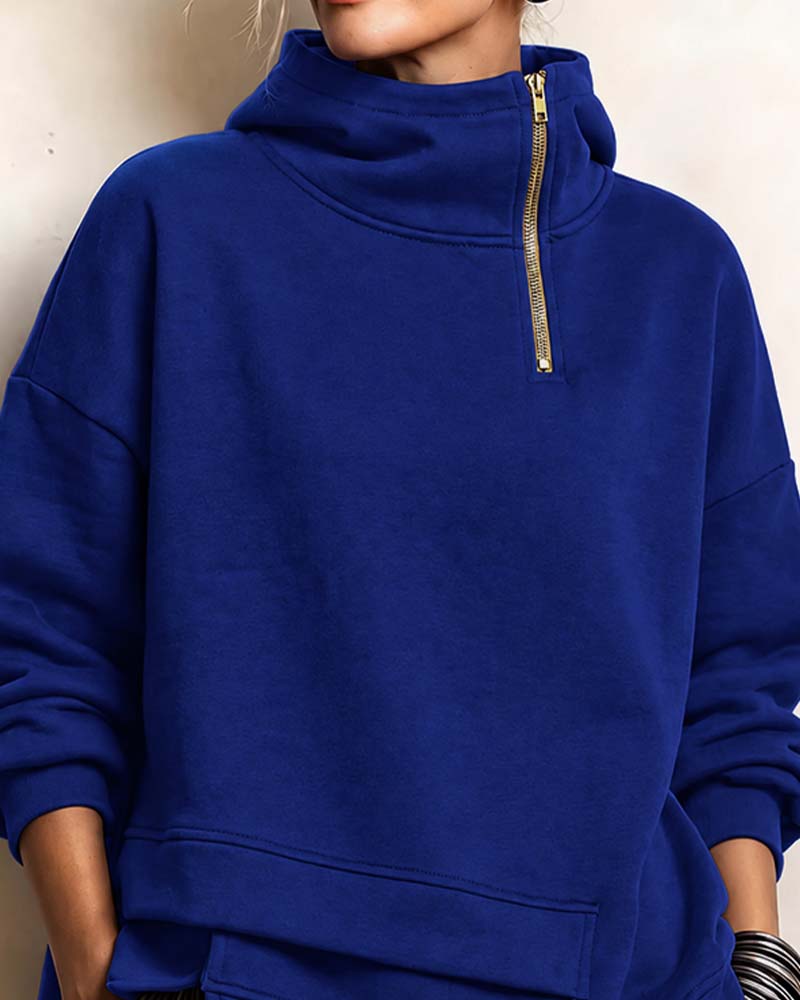 Sweatshirt Polokrage Dragkedja Oregelbunden