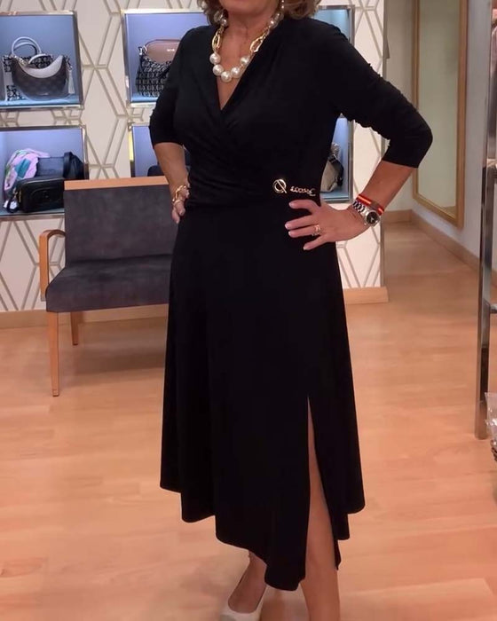 V-ringning Smalpassad Midjeslit Klänning