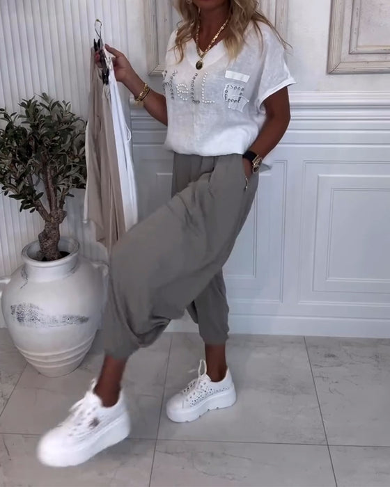 Byxor Enfärgade Puffiga Vardagliga