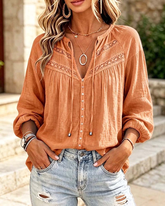 Blus Casual Hollow Out Spets
